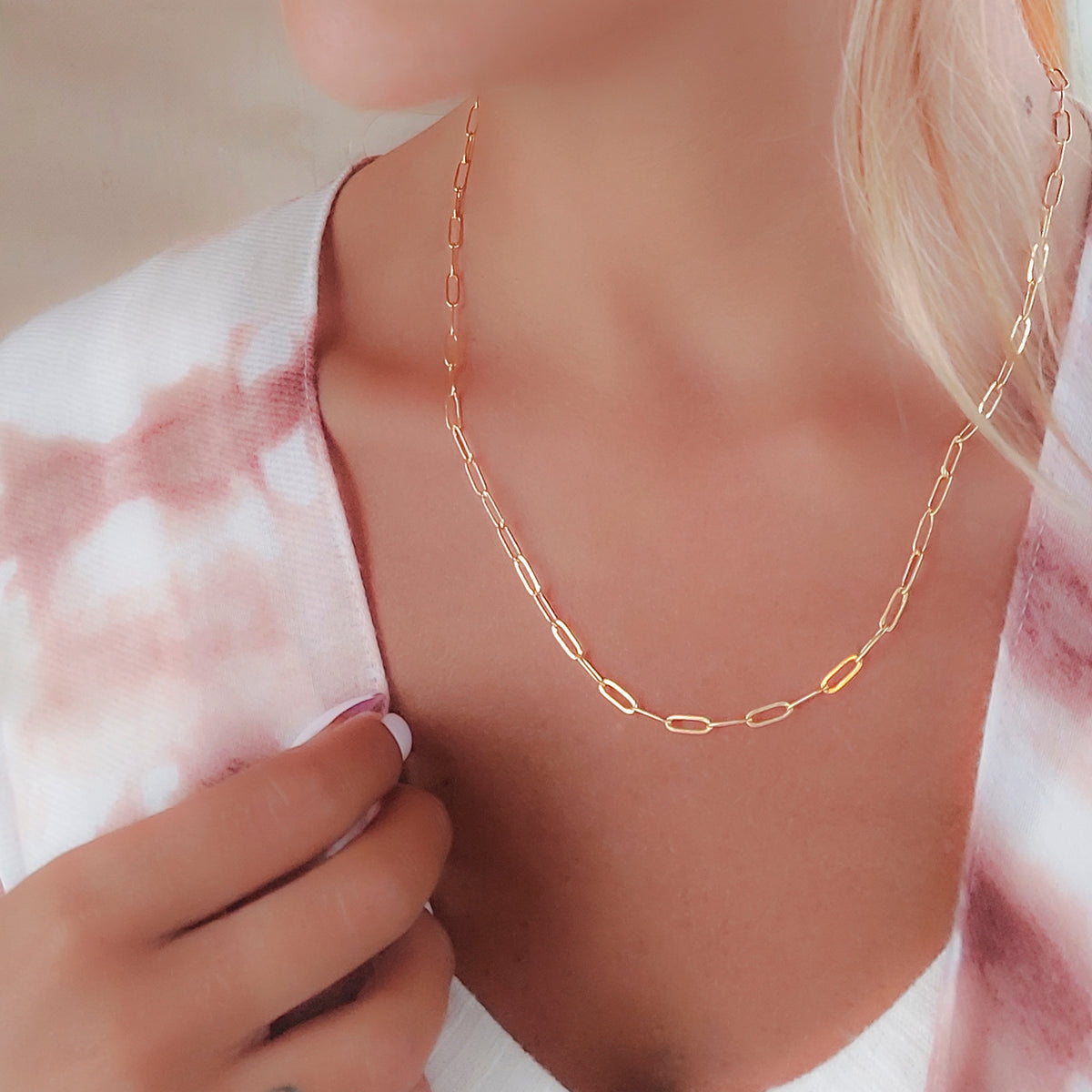 Gold Chain Necklace with Tiny Tubes Chain, Simple Gold Necklace