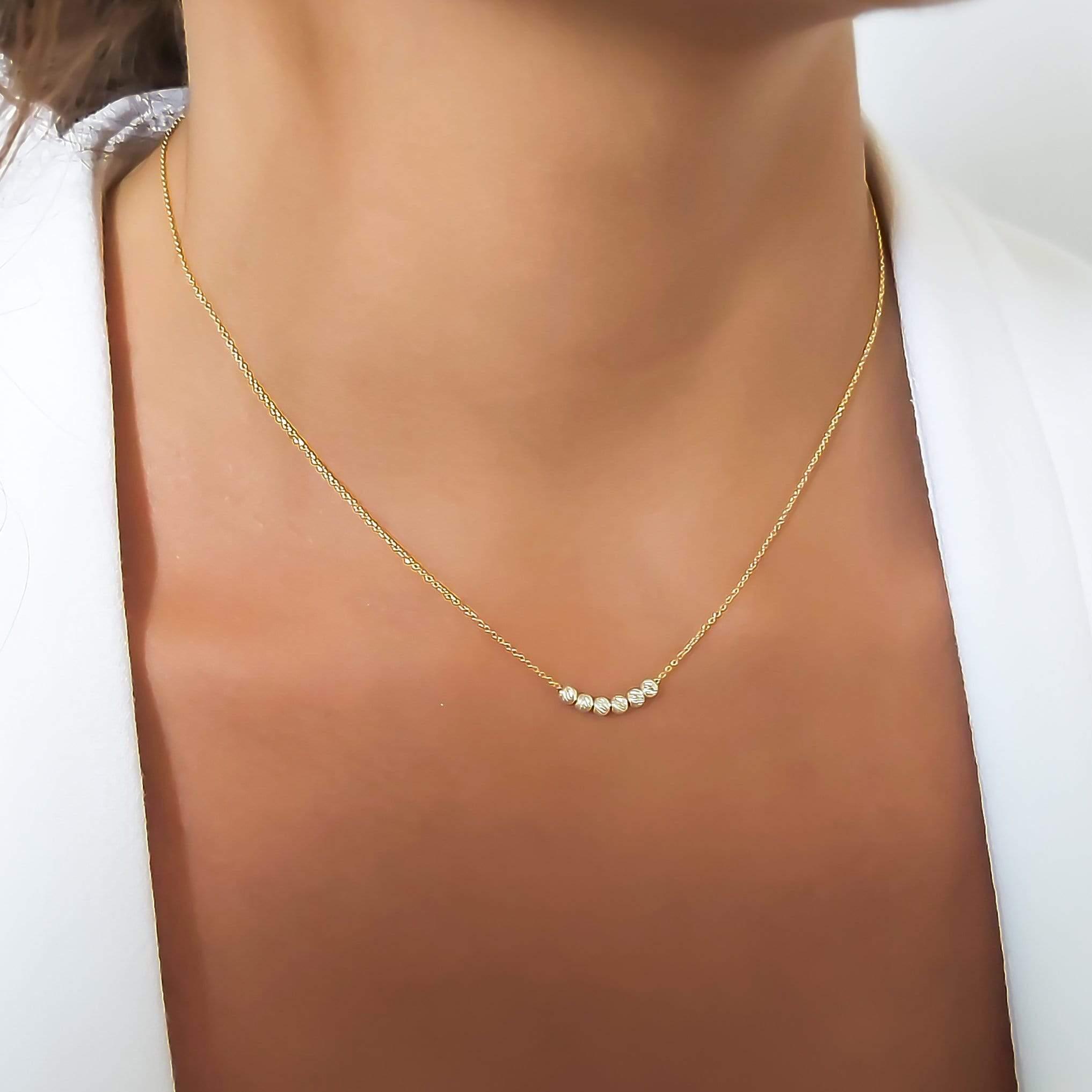 Small silver bead necklace deals