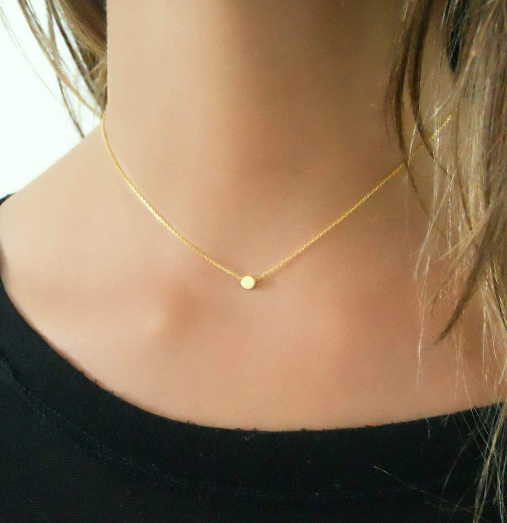Dainty Gold Chain Necklace with Single Dot Bead, Women Jewelry