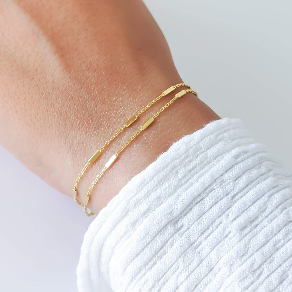 Layered Gold Chain Bracelet with Tiny Tubes, Minimalist Gold