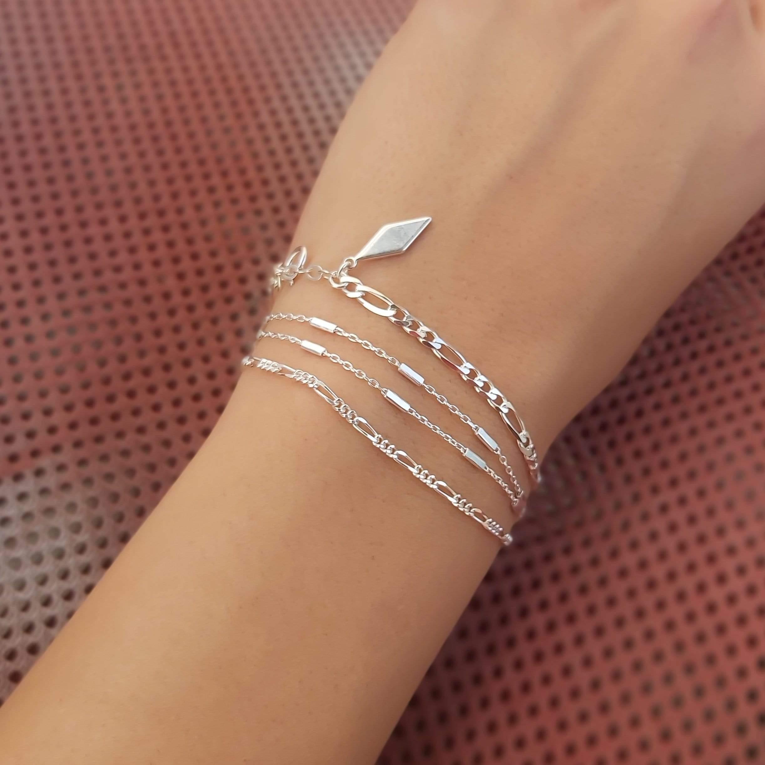 Dainty Minimalist Sterling Silver Figaro Chain Bracelet for Women