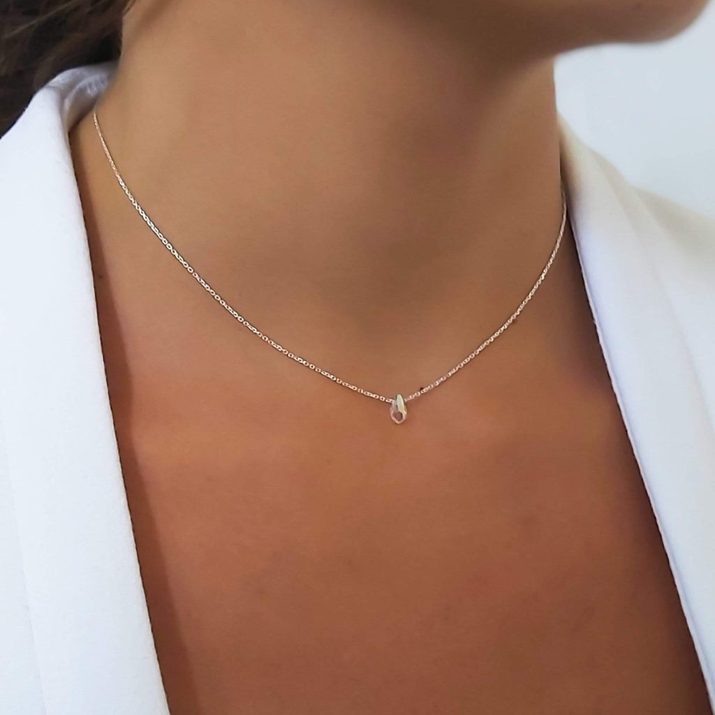 Dainty Sterling Silver Necklace with a Swarovski Drop Bead– annikabella