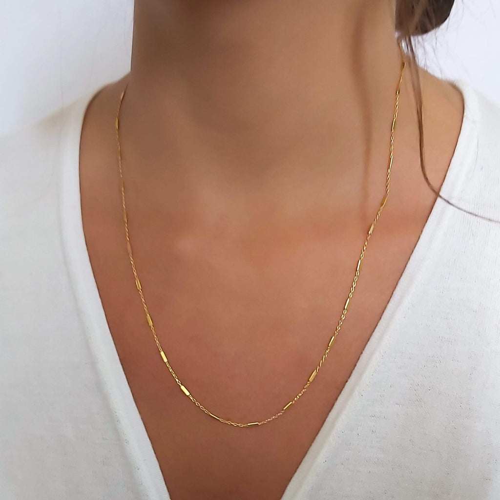 Gold Chain Necklace with Tiny Tubes Chain, Simple Gold Necklace for Women