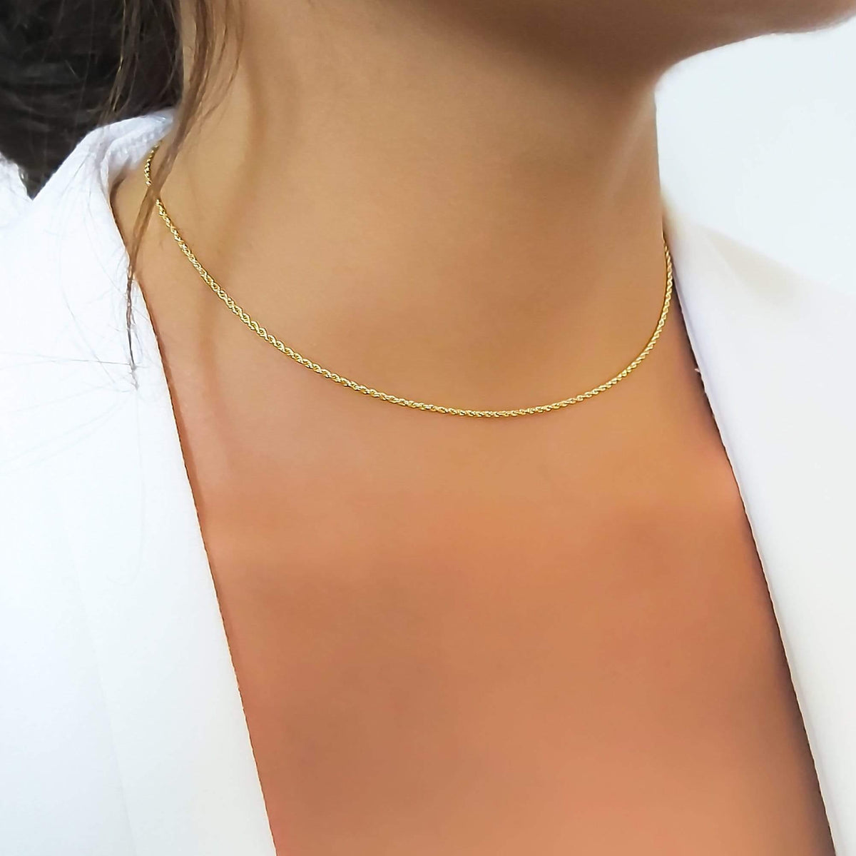 Gold Rope Chain Choker, Simple Minimalist Short Gold Necklace for Women