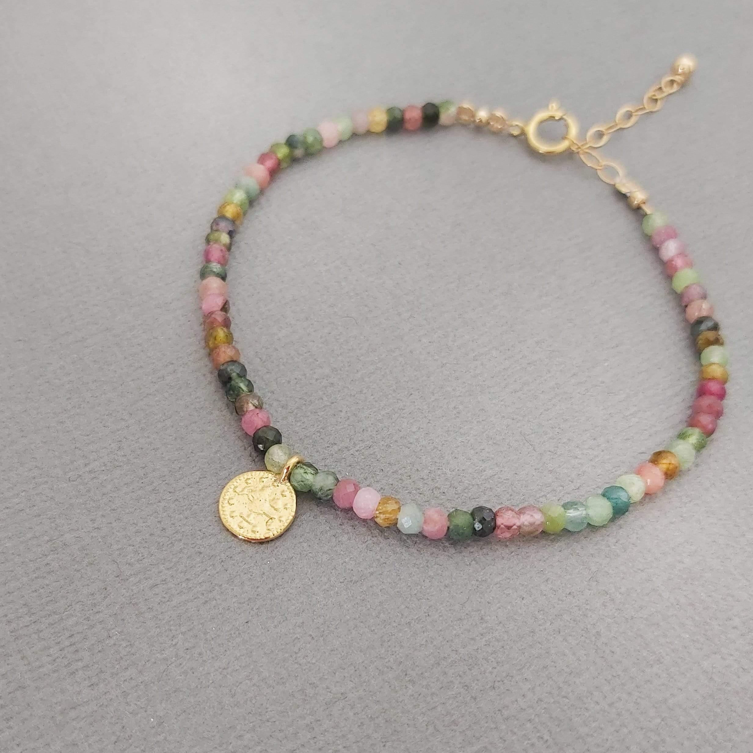 Tourmaline Bracelet for Women, Tourmaline Gemstone Bracelet, 2024 Tourmaline Beaded Bracelet, Gold Beaded Bracelet, Tiny Gemstone Bracelet