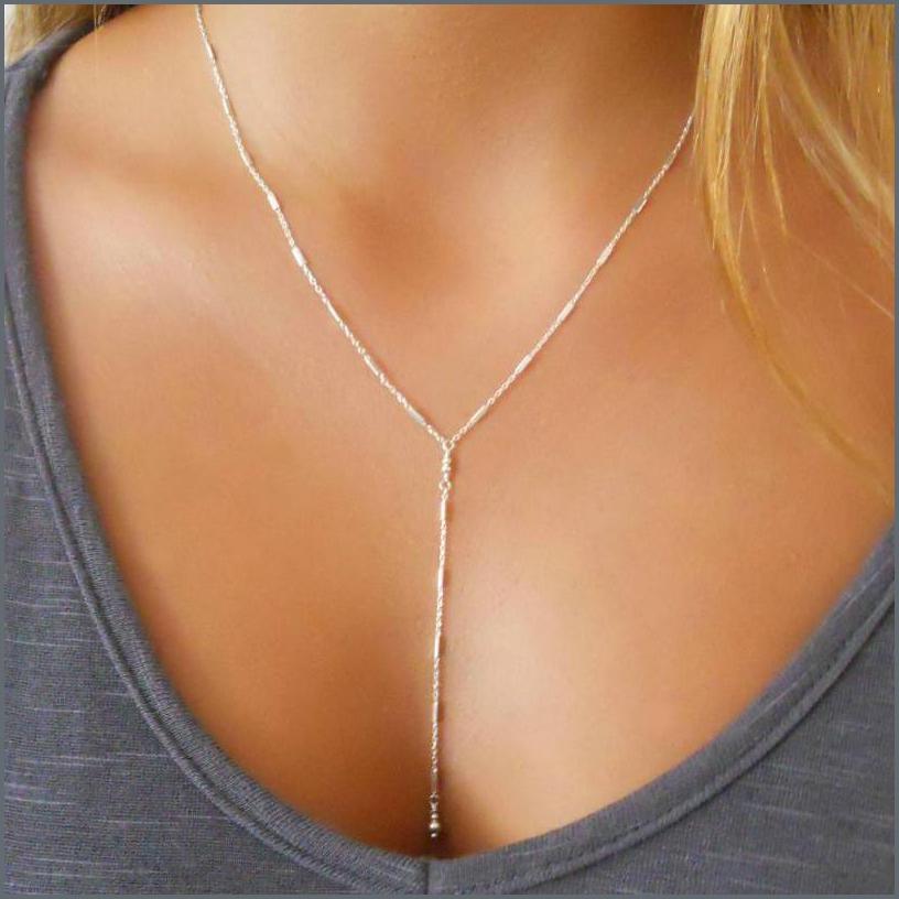 Dainty Sterling Silver Lariat Y Necklace Chain with Tiny Tubes