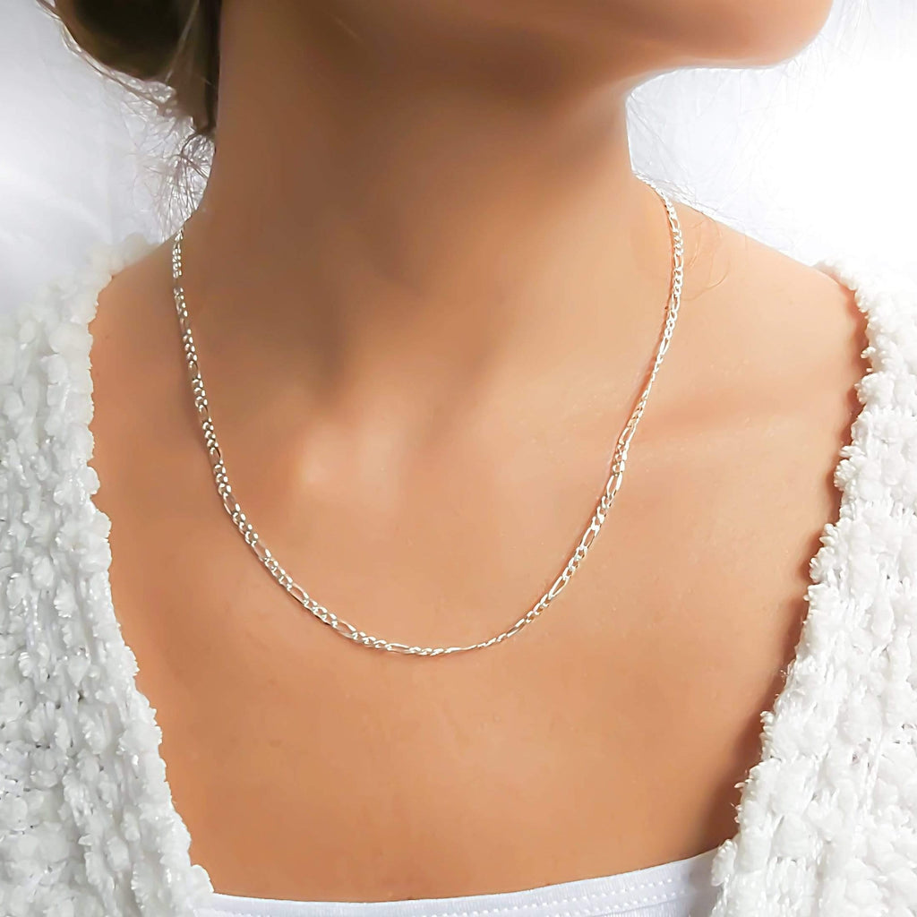 Statement Sterling Silver Figaro Necklace for Women, Minimalist