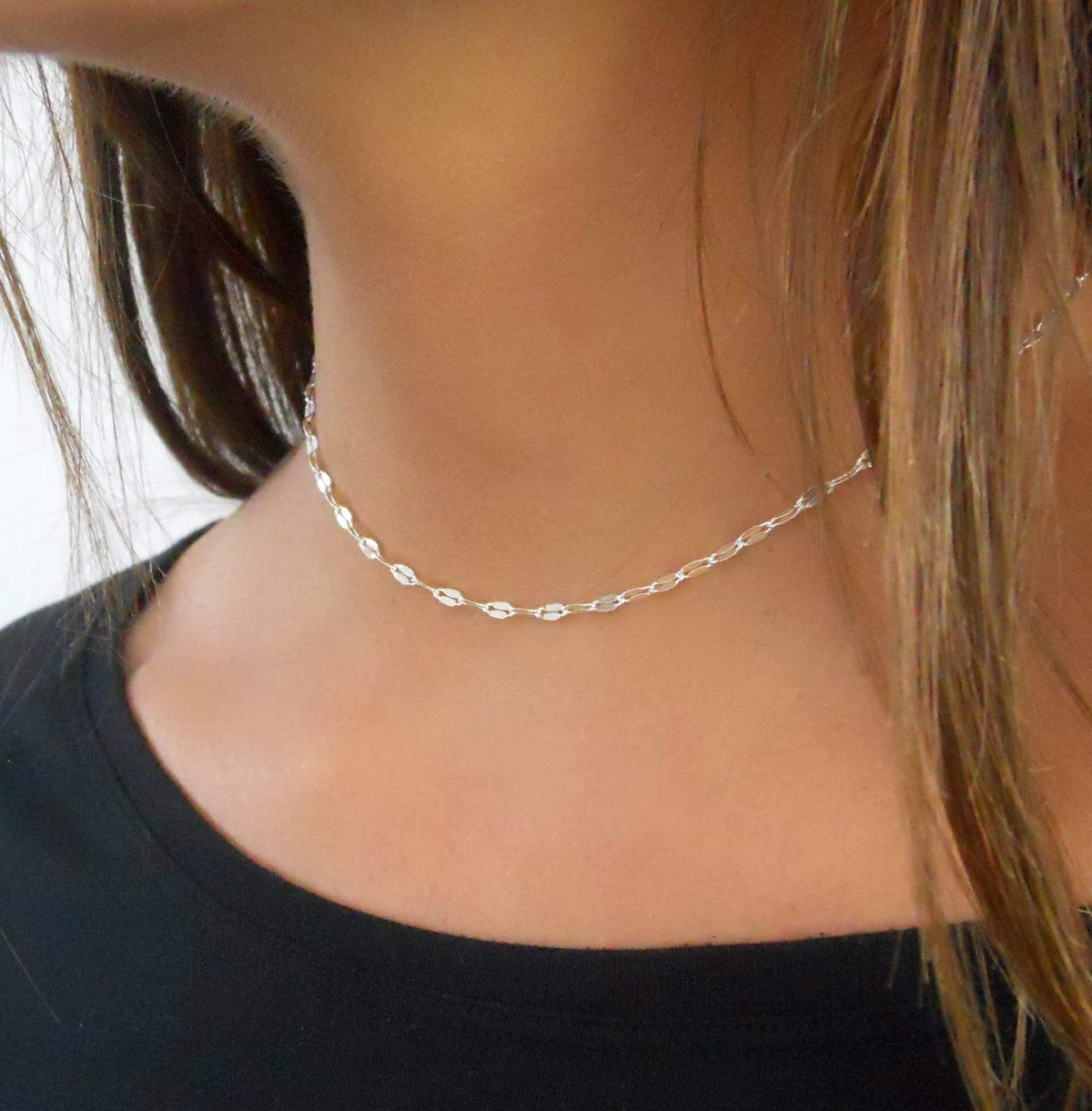 Silver Lace Chain Choker Necklace– annikabella