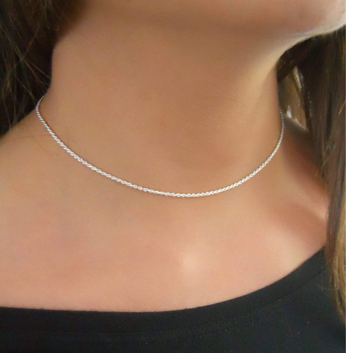 Sterling Silver Rope Chain Choker Necklace for Women